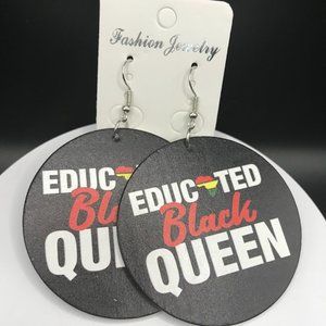 NWT  Wooden Exquisite African Beauty Print Round Dangle Earrings Bohemian